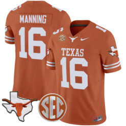 Arch Manning Texas Longhorns Football Orange Vapor F.U.S.E Limited Stitched Jersey w/ SEC Patch
