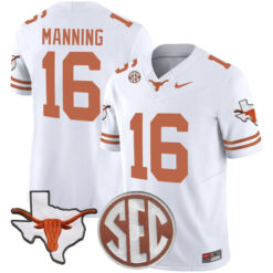 Arch Manning Texas Longhorns Football White Vapor F.U.S.E Limited Stitched Jersey w/ SEC Patch