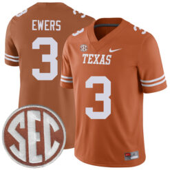 Quinn Ewers Texas Longhorns Football Orange Home Game Stitched Jersey w/ SEC Patch