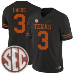 Quinn Ewers Texas Longhorns Football Black Alternate Game Stitched Jersey w/ SEC Patch