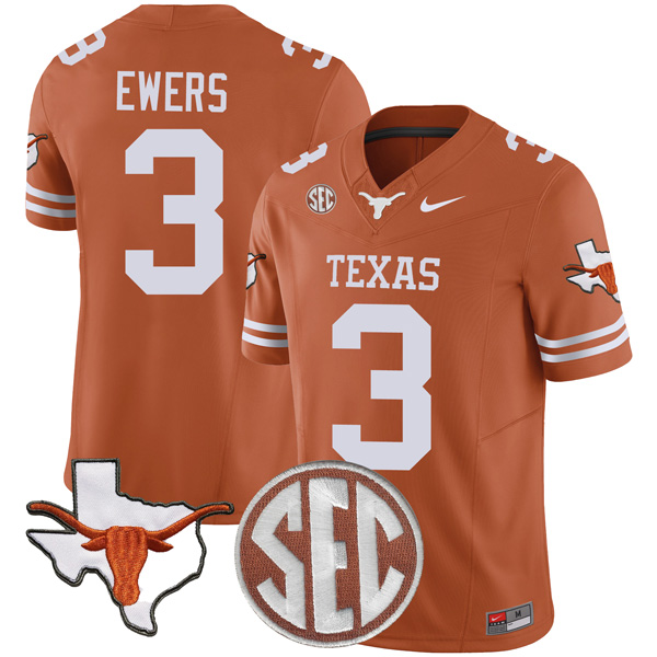 Quinn Ewers Texas Longhorns Football Orange Vapor F.U.S.E Limited Stitched Jersey w/ SEC Patch