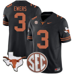 Quinn Ewers Texas Longhorns Football Black Vapor F.U.S.E Limited Stitched Jersey w/ SEC Patch