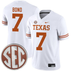 Isaiah Bond Texas Longhorns Football White Away Game Stitched Jersey w/ SEC Patch