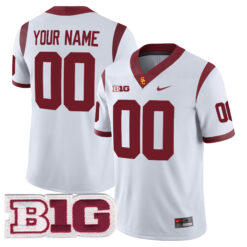 Custom USC Trojans Football White Game Stitched Jersey w/ B1G Patch