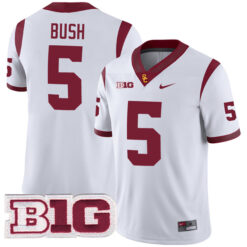 Reggie Bush USC Trojans Football White Away Game Stitched Jersey w/ B1G Patch