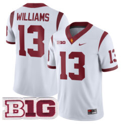 Caleb Williams USC Trojans Football White Away Game Stitched Jersey w/ B1G Patch