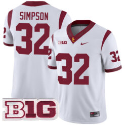 OJ Simpson USC Trojans Football White Away Game Stitched Jersey w/ B1G Patch
