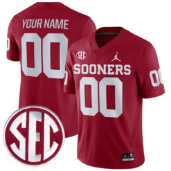 Custom Oklahoma Sooners Football Crimson Home Game Stitched Jersey w/ SEC Patch