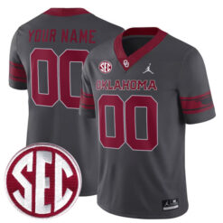 Custom Oklahoma Sooners Football Grey Alternate Game Stitched Jersey w/ SEC Patch