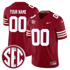 Custom Oklahoma Sooners Football Crimson Alternate Game Stitched Jersey w/ SEC Patch