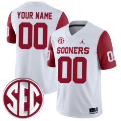 Custom Oklahoma Sooners Football Crimson Sleeve Stitched Jersey w/ SEC Patch