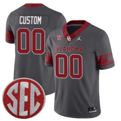 Custom Oklahoma Sooners Football Grey Stitched Jersey w/ SEC Patch