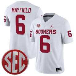 Baker Mayfield Oklahoma Sooners Football White Away Stitched Jersey w/ SEC Patch