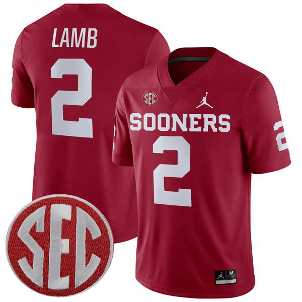 CeeDee Lamb Oklahoma Sooners Football Crimson Home Stitched Jersey w/ SEC Patch