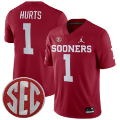 Jalen Hurts Oklahoma Sooners Football Crimson Home Stitched Jersey w/ SEC Patch