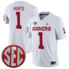 Jalen Hurts Oklahoma Sooners Football White Away Stitched Jersey w/ SEC Patch