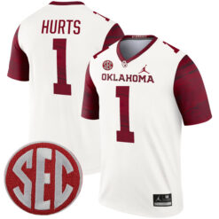 Jalen Hurts Oklahoma Sooners Football White Legend Stitched Jersey w/ SEC Patch