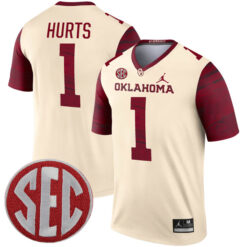 Jalen Hurts Oklahoma Sooners Football Cream Legend Stitched Jersey w/ SEC Patch