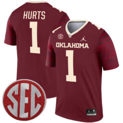 Jalen Hurts Oklahoma Sooners Football Crimson Legend Stitched Jersey w/ SEC Patch