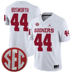 Brian Bosworth Oklahoma Sooners Football White Away Stitched Jersey w/ SEC Patch