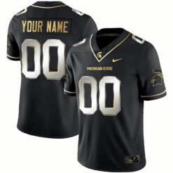 Custom Michigan State Spartans Football Black Gold Stitched Jersey