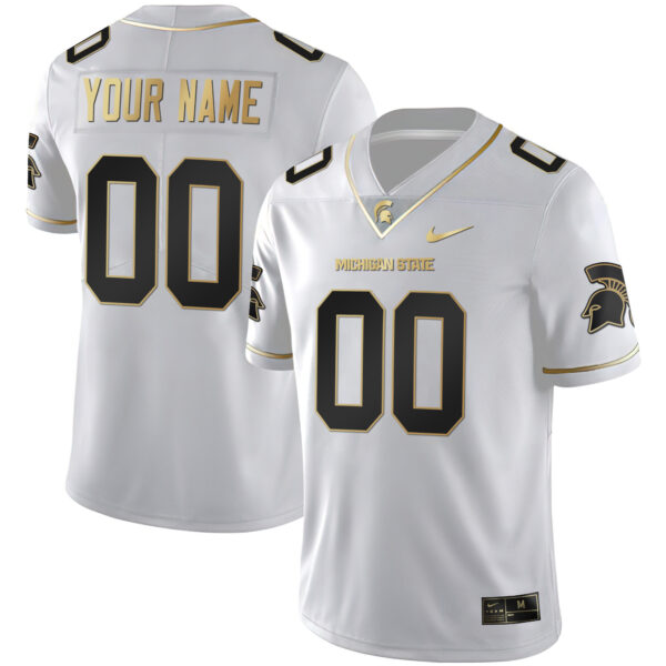 Custom Michigan State Spartans Football White Gold Stitched Jersey