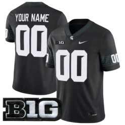 Custom Michigan State Spartans Football Black Game Stitched Jersey w/ B1G Patch