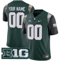 Custom Michigan State Spartans Football Green Alternate Game Stitched Jersey w/ B1G Patch