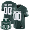 Custom Michigan State Spartans Football Green Game Stitched Jersey w/ 100th Spartan Stadium Patch
