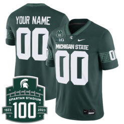 Custom Michigan State Spartans Football Green Game Stitched Jersey w/ 100th Spartan Stadium Patch