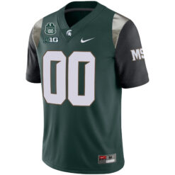 Alternative view of Custom Michigan State Spartans Football Green Alternate Game Stitched Jersey w/ 100th Spartan Stadium Patch