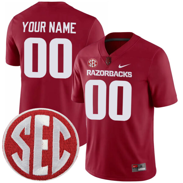 Custom Arkansas Razorbacks Football Cardinal Home Stitched Jersey w/ SEC Patch
