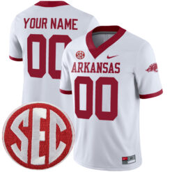 Custom Arkansas Razorbacks Football White Game Stitched Jersey w/ SEC Patch