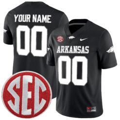 Custom Arkansas Razorbacks Football Black Game Stitched Jersey w/ SEC Patch