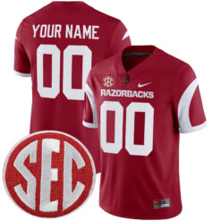 Custom Arkansas Razorbacks Football Cardinal Alternate Game Stitched Jersey w/ SEC Patch