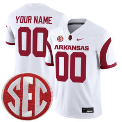 Custom Arkansas Razorbacks Football White Alternate Game Stitched Jersey w/ SEC Patch