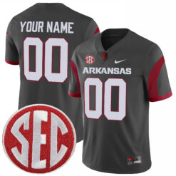 Custom Arkansas Razorbacks Football Anthracite Alternate Game Stitched Jersey w/ SEC Patch