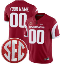 Custom Arkansas Razorbacks Football Cardinal Alternate Stitched Jersey w/ SEC Patch