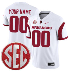 Custom Arkansas Razorbacks Football White Alternate Stitched Jersey w/ SEC Patch