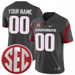 Custom Arkansas Razorbacks Football Anthracite Alternate Stitched Jersey w/ SEC Patch