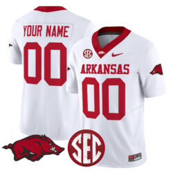 Custom Arkansas Razorbacks Football White Stitched Jersey