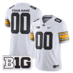 Custom Iowa Hawkeyes Football White Away Game Stitched Jersey w/ B1G Patch