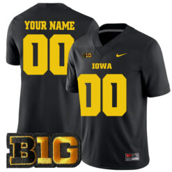 Custom Iowa Hawkeyes Football Black Alternate Game Stitched Jersey w/ B1G Patch