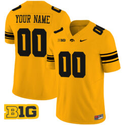 Custom Iowa Hawkeyes Football Gold Vapor Limited Stitched Jersey w/ B1G Patch