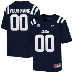 Custom Ole Miss Rebels Football Navy Blue Home Stitched Jersey w/ SEC Patch