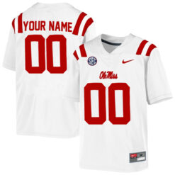 Custom Ole Miss Rebels Football White Away Stitched Jersey w/ SEC Patch