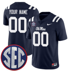 Custom Ole Miss Rebels Football Navy Blue Home Limited Stitched Jersey w/ SEC Patch