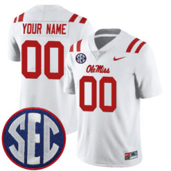 Custom Ole Miss Rebels Football White Away Limited Stitched Jersey w/ SEC Patch