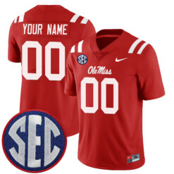 Custom Ole Miss Rebels Football Red Alternate Limited Stitched Jersey w/ SEC Patch