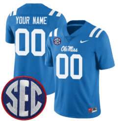 Custom Ole Miss Rebels Football Powder Blue Alternate Limited Stitched Jersey w/ SEC Patch